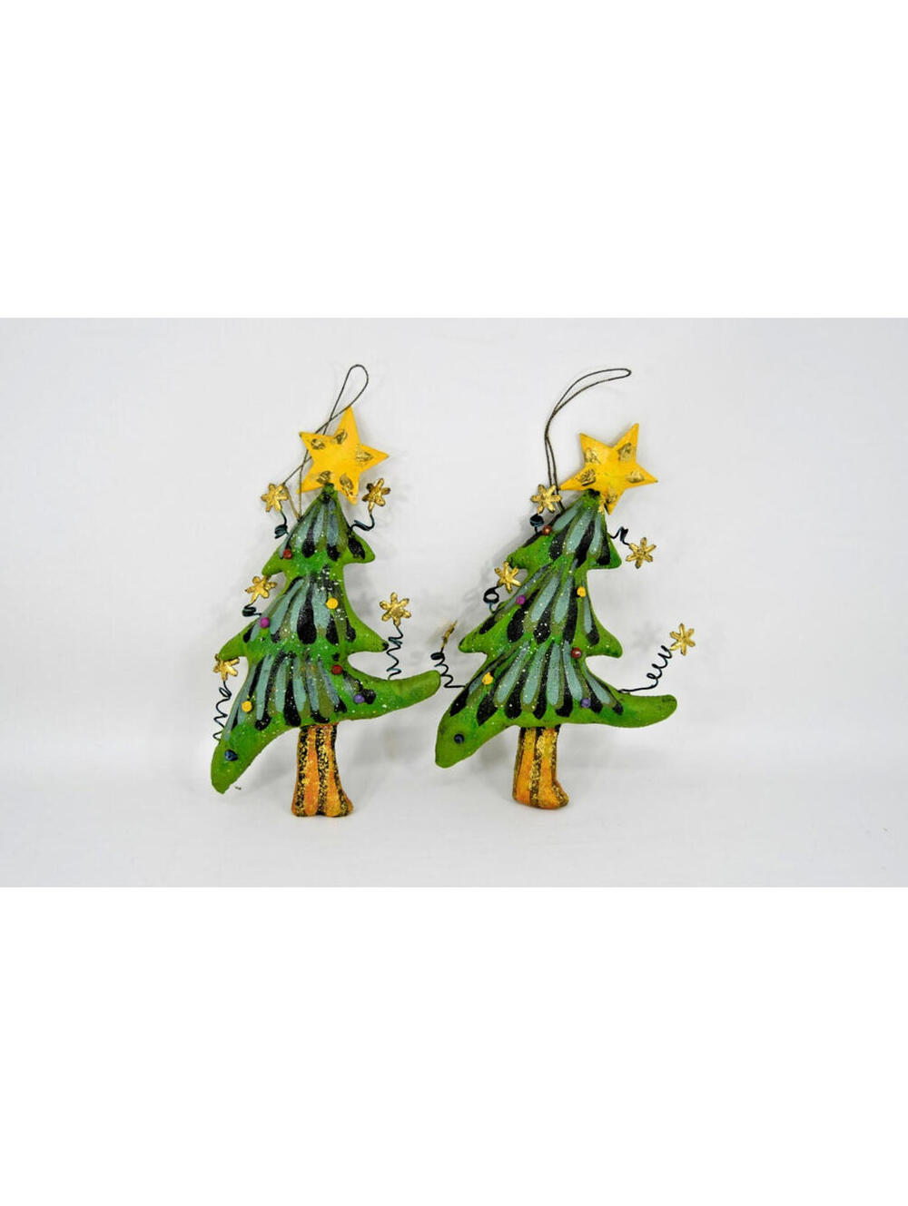 Fabric Mache Christmas Ornaments Tree Metal Stars Whoville Painted Plush Vintage